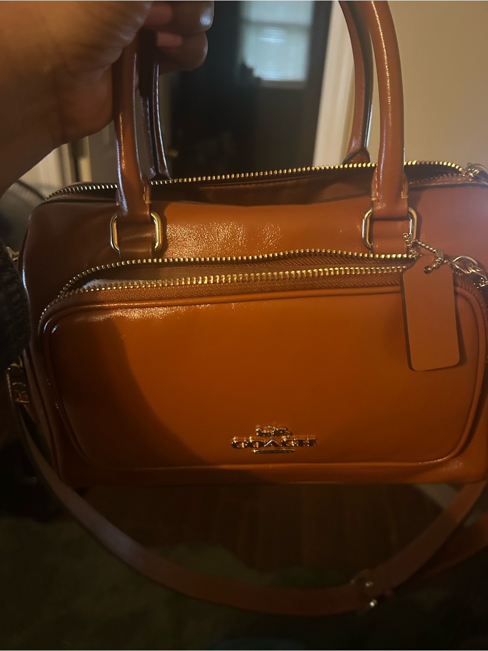 Coach Leather Satchel in Cognac Brown with Gold Hardware